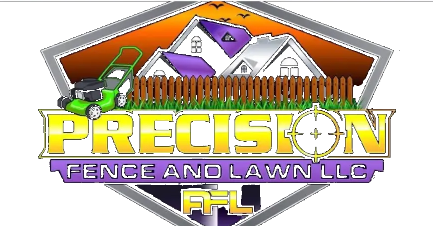 Precision Fence and Lawn LLC logo — crosshair with fence, mower and homes